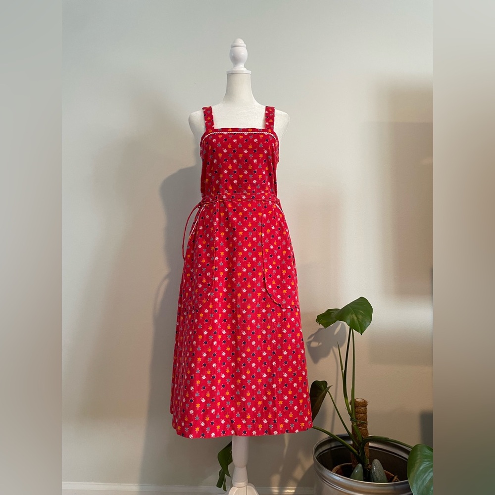 Vintage 70s Handmade Novelty Ladybug Print Corduroy Dress